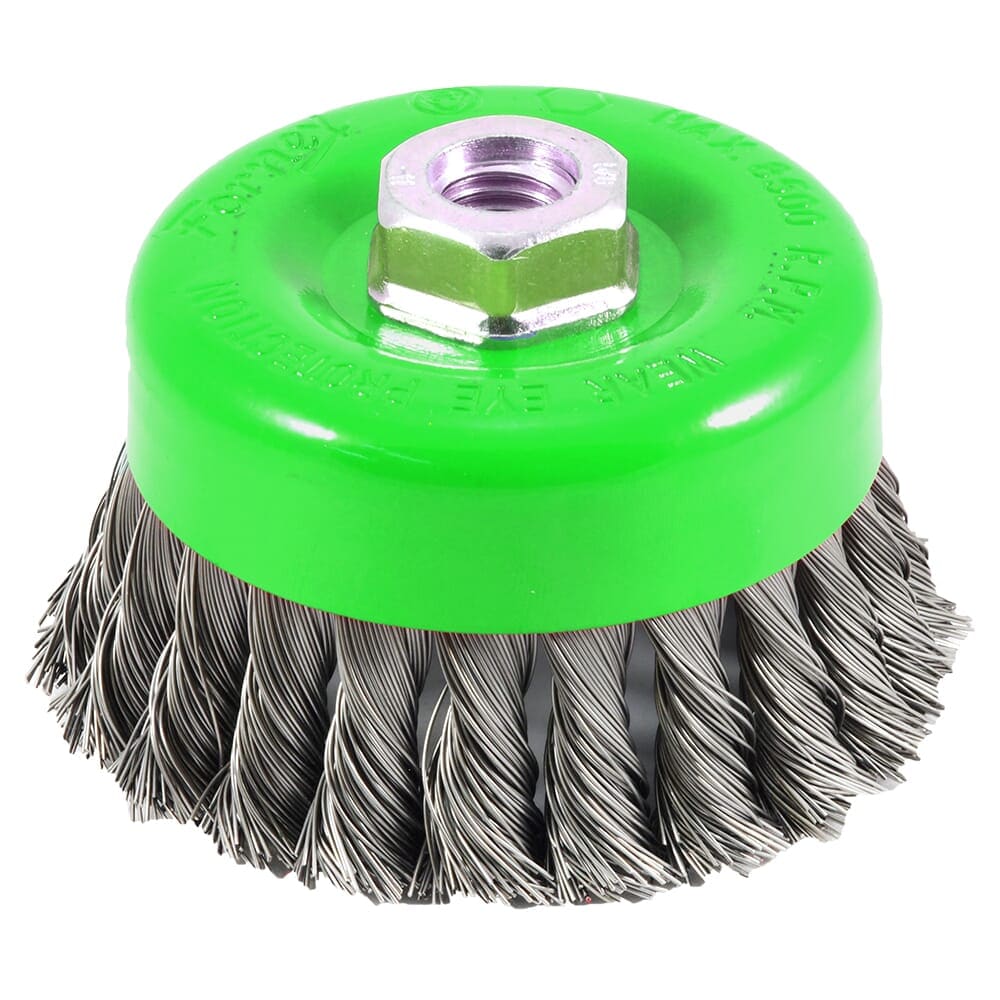 Cup Brush, Knotted, 4 in x .020 in x 5/8 in-11 Arbor